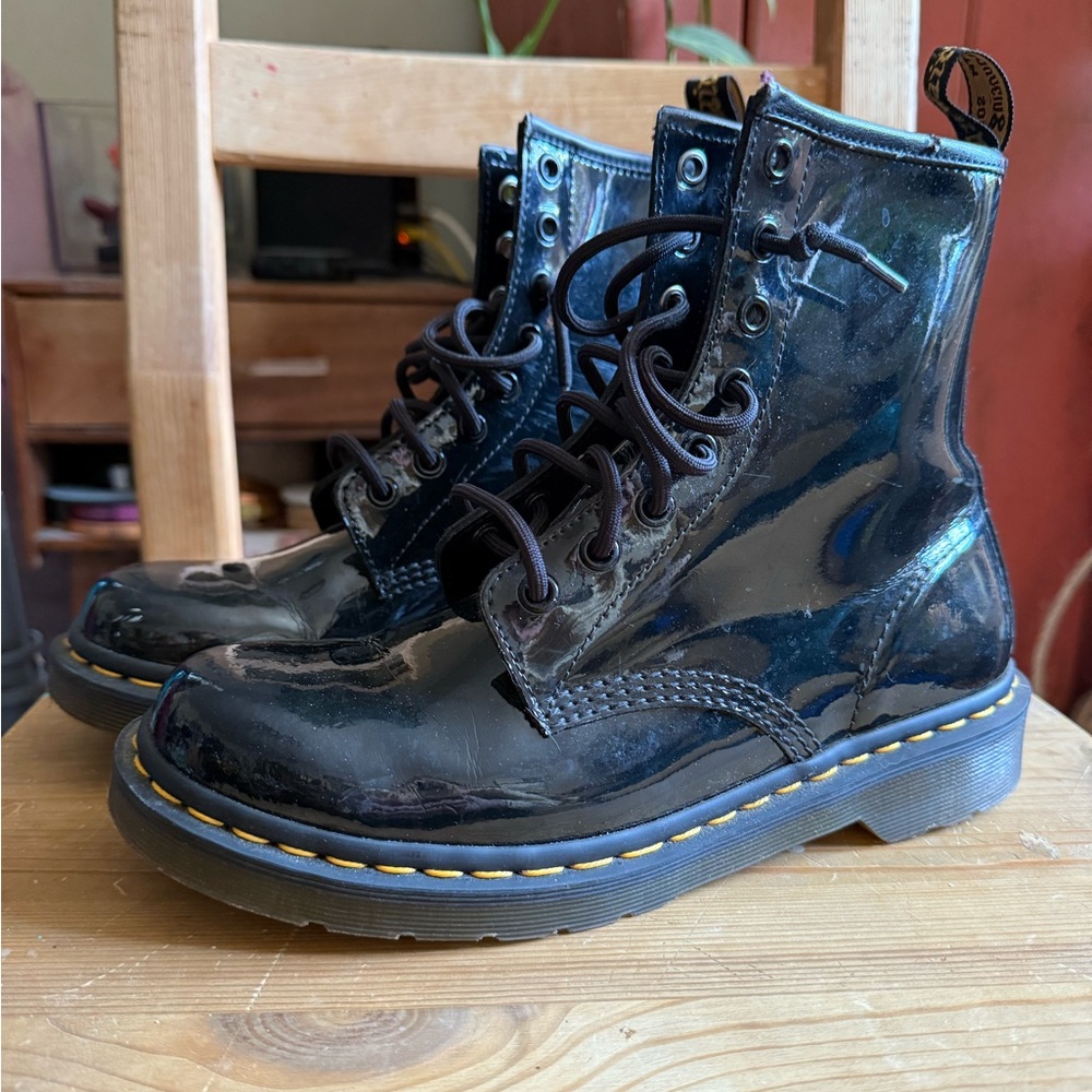 Black Patent Leather Doc Martens Lace-Up Boots